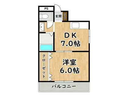 関川ハイツ(1DK/3階)の間取り写真