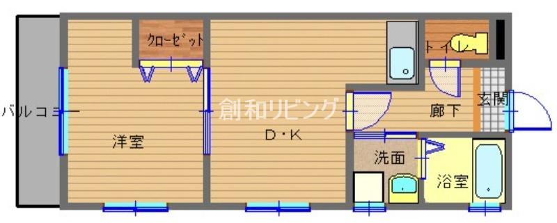 リバーサイド(1DK/3階)の間取り写真