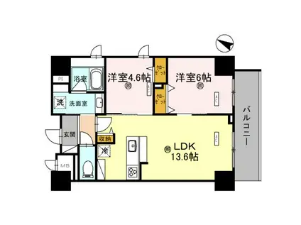 セレーノ北野(2LDK/5階)の間取り写真