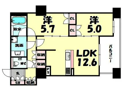 プレサンスレジェンド堺筋本町タワー(2LDK/9階)の間取り写真