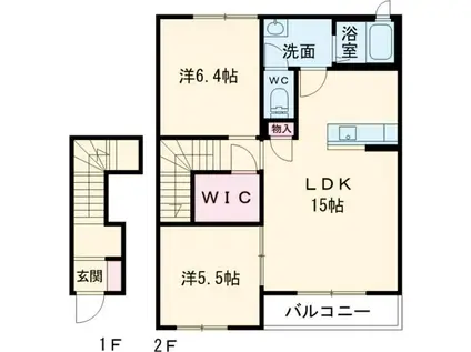 グリーンハウスLATTE C棟(2LDK/2階)の間取り写真