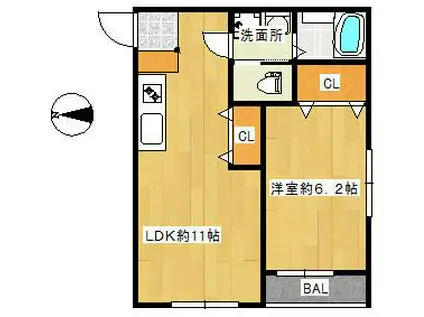 レジデンシア浦和皇山町(1LDK/2階)の間取り写真
