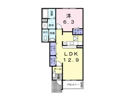 メリーグレース(1LDK/1階)の間取り写真