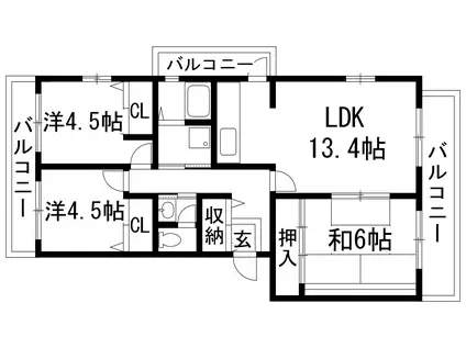 東山台ハイツ202号棟(3LDK/1階)の間取り写真