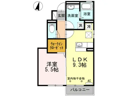 DーROOM上堂(1LDK/1階)の間取り写真