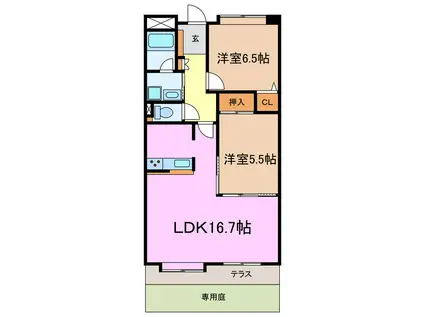シンシア東山台(2LDK/1階)の間取り写真
