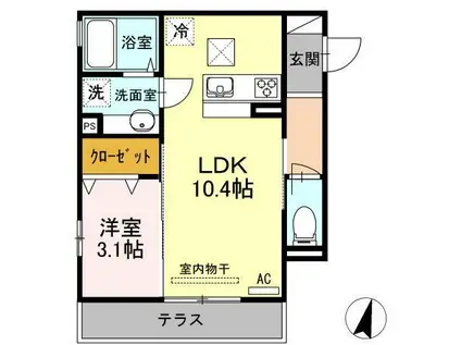 ヴィルヌーヴ ドゥ(1LDK/1階)の間取り写真