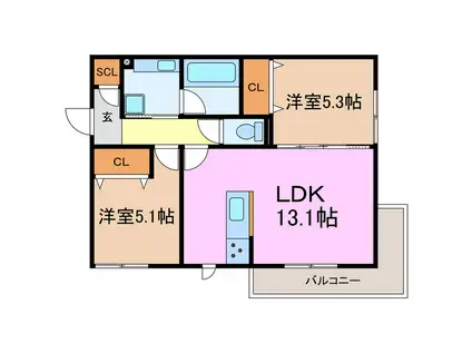 プライムスペース赤池(2LDK/3階)の間取り写真