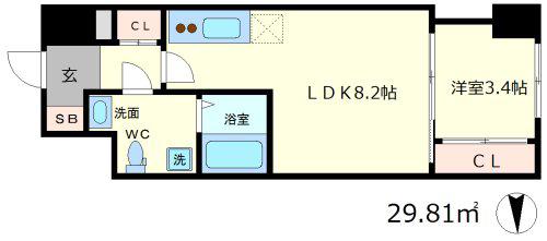 セレニテ本町グランデ(1LDK/4階)の間取り写真