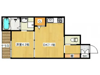 ラス・パルマス浜三條(1DK/2階)の間取り写真