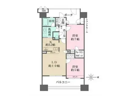 プレイス白金ブライトレジデンス(2LDK/5階)の間取り写真