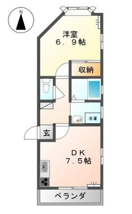 グリーンハイツ高見(1DK/3階)の間取り写真