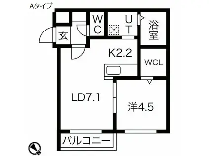 エヴァ琴似(1LDK/3階)の間取り写真