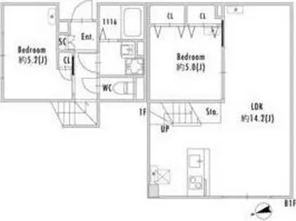 PASEO下北沢代沢II(2LDK/1階)の間取り写真