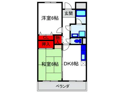 ローレル蛍池(2DK/3階)の間取り写真