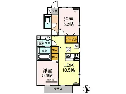 ソディスファーレ(2LDK/1階)の間取り写真