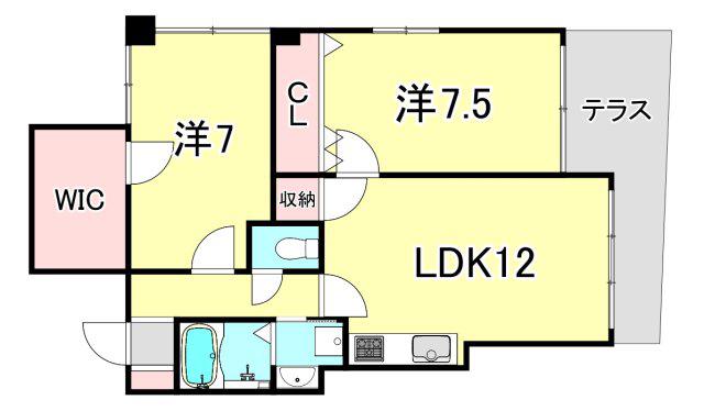 サテライト仁川(2LDK/1階)の間取り写真