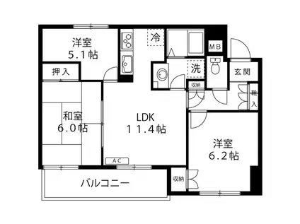 幕張イースト(2SLDK/3階)の間取り写真
