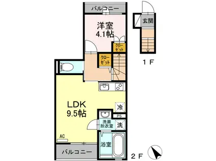 パインツリー B棟(1LDK/2階)の間取り写真