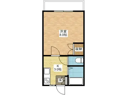 シティーハイムソレイユ(1K/2階)の間取り写真