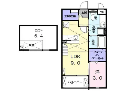 グランツ中川(1LDK/2階)の間取り写真