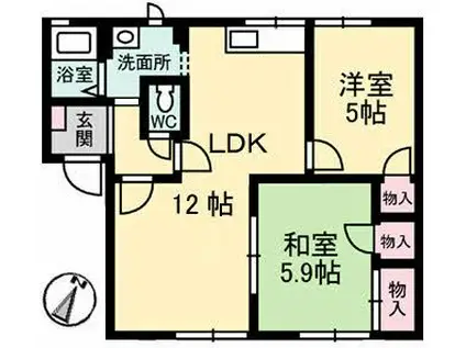 グレース22 B棟(2LDK/1階)の間取り写真