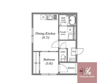 ハーモニーテラス西今川(1DK/1階)の間取り写真