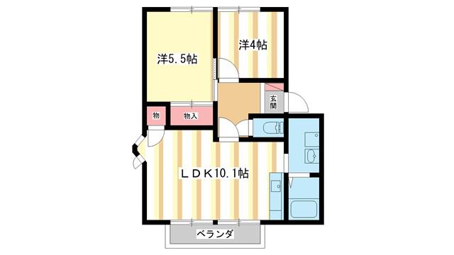 フジテラスB(2LDK/2階)の間取り写真
