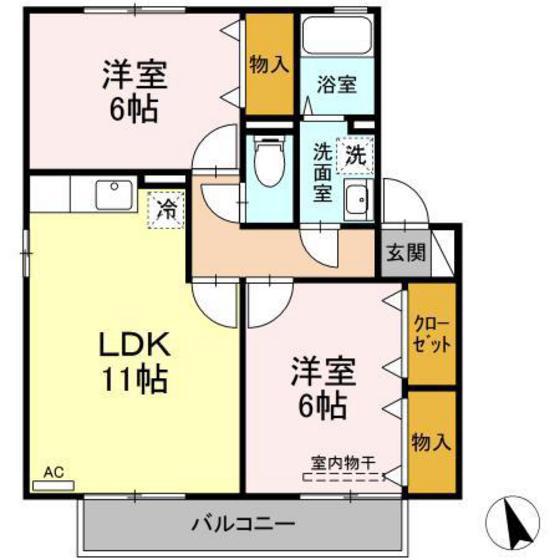 ハートランドウィルモア(2LDK/2階)の間取り写真