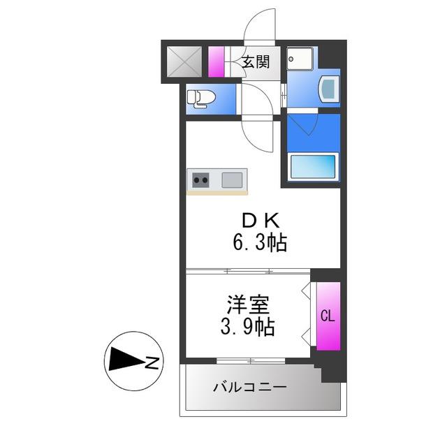 ヴィーナス今里(1DK/8階)の間取り写真