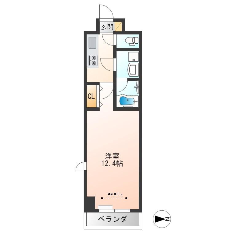 サンライズ宇都宮(1K/4階)の間取り写真