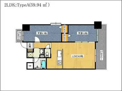 グランドツイン黒崎(2LDK/12階)の間取り写真