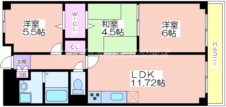 パティオ北加賀屋(3LDK/9階)の間取り写真