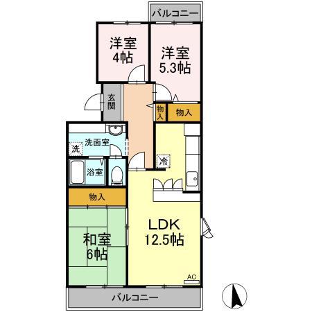 グレースソシア(3LDK/3階)の間取り写真
