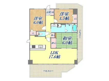 エル・フラット夙川霞町(3LDK/1階)の間取り写真