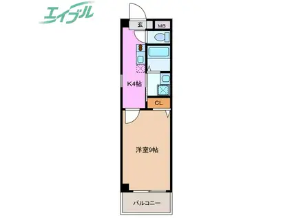 四日市あすなろう鉄道 西日野駅 徒歩14分 3階建 築19年(1DK/3階)の間取り写真