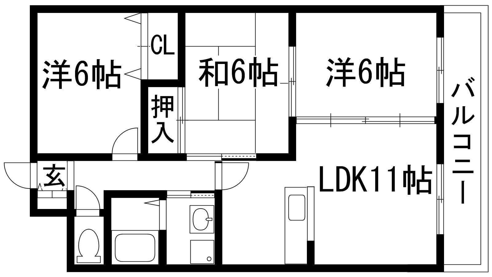フローラルハイツ大道2(3LDK/4階)の間取り写真