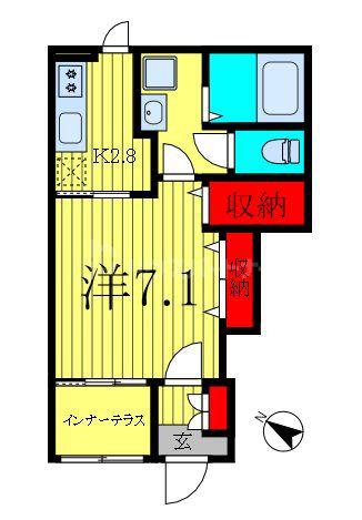 グランアサヒ(1K/1階)の間取り写真
