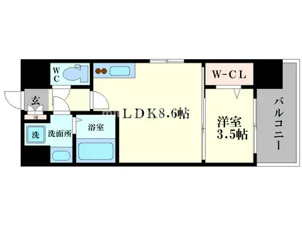 ミラージュパレス難波幸町(1LDK/11階)の間取り写真