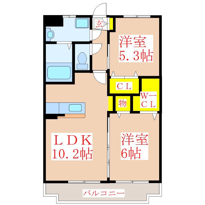 エトワール(2LDK/1階)の間取り写真