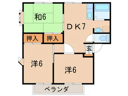 サンビレッジ笹谷B(3DK/2階)の間取り写真