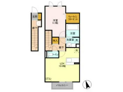 メゾン医大前桜C(1LDK/2階)の間取り写真