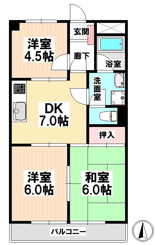 白砂ヒルズ(3DK/4階)の間取り写真