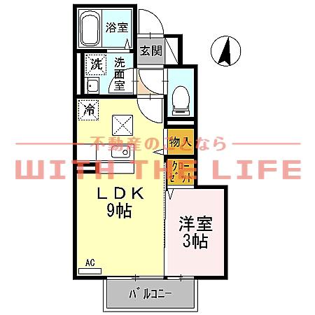 ヴィルヌーブ参番館(1LDK/1階)の間取り写真
