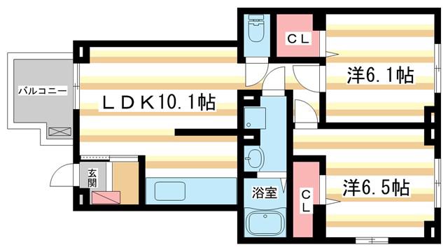 GRAND SUN HILLS(2LDK/1階)の間取り写真