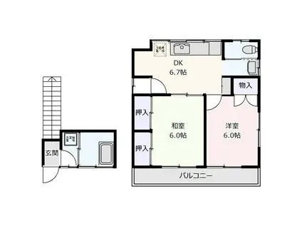 久保田アパート(2DK/2階)の間取り写真