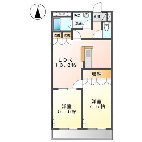 サンフィールド(2LDK/2階)の間取り写真