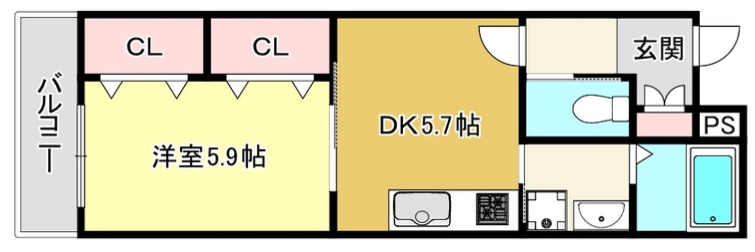 プロパティー高井田(1DK/2階)の間取り写真