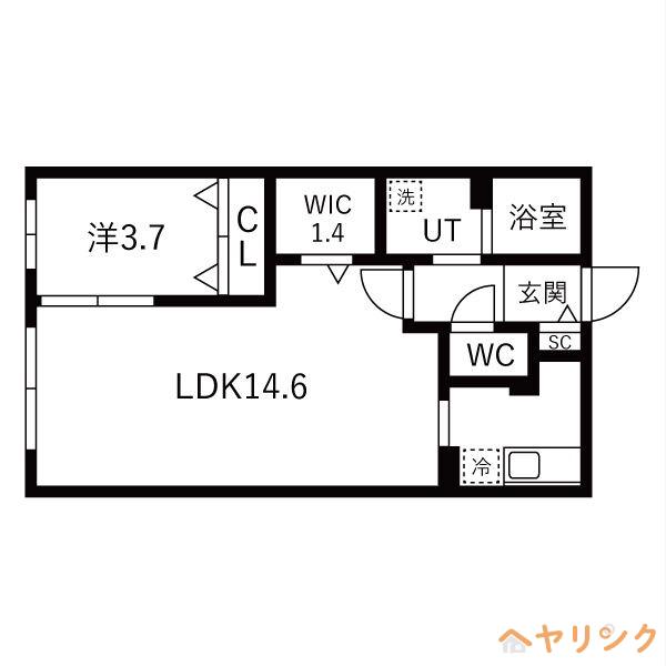 フラシア一社(1LDK/5階)の間取り写真
