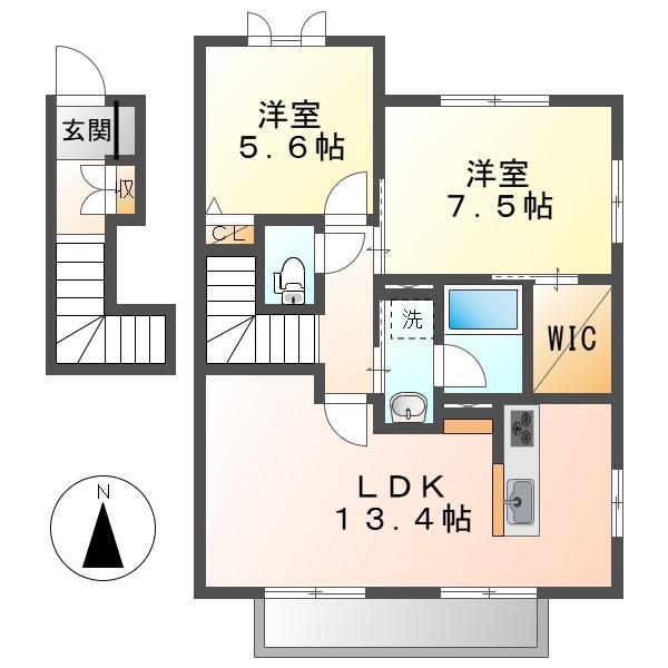 シャーメゾンKOTON A棟(2LDK/2階)の間取り写真
